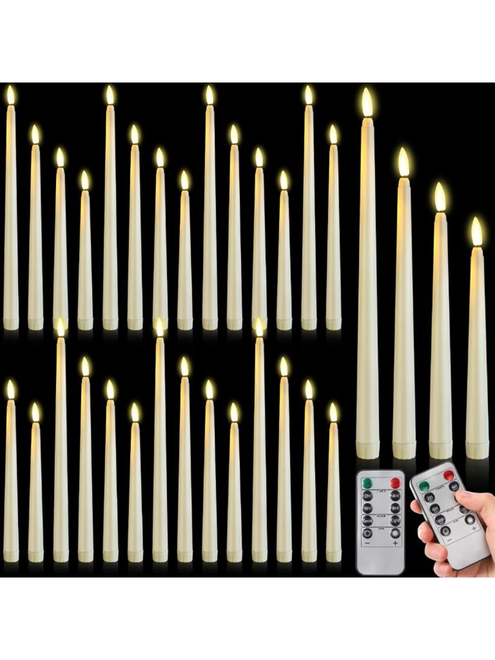 28 Pcs Flameless Taper Candles Set with Timer & Remote - Warm White Glow